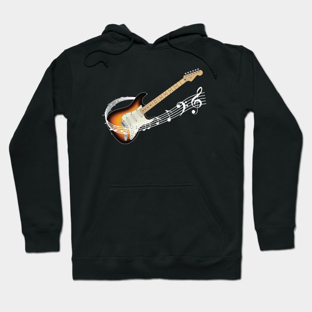 Music Staff Sunburst Electric Guitar Hoodie by nightsworthy